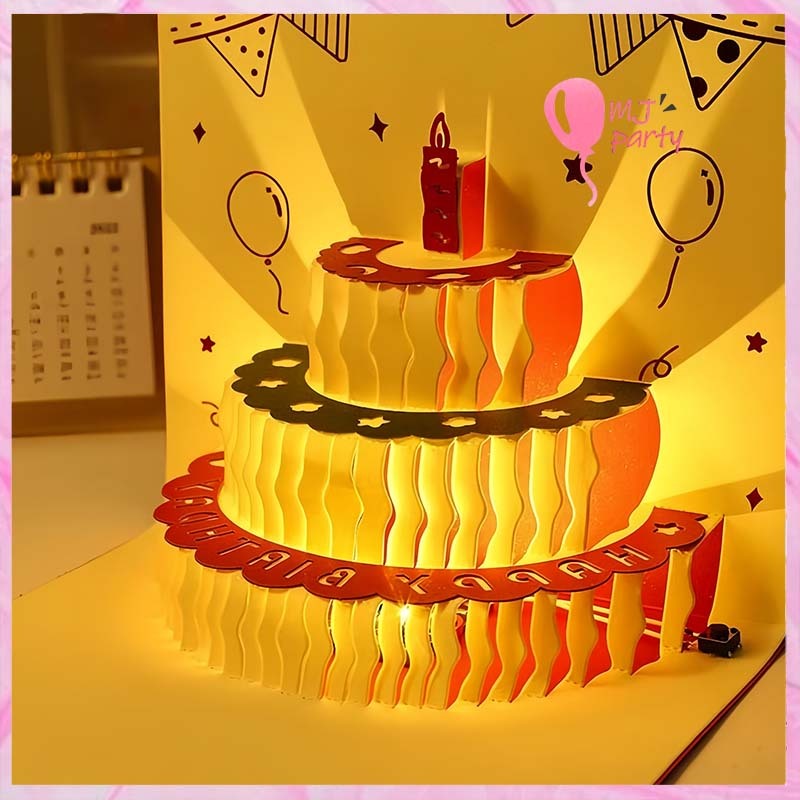Music Birthday Card 3D Cake pop out Musical Light Creative Birthday Party Gift Message Card