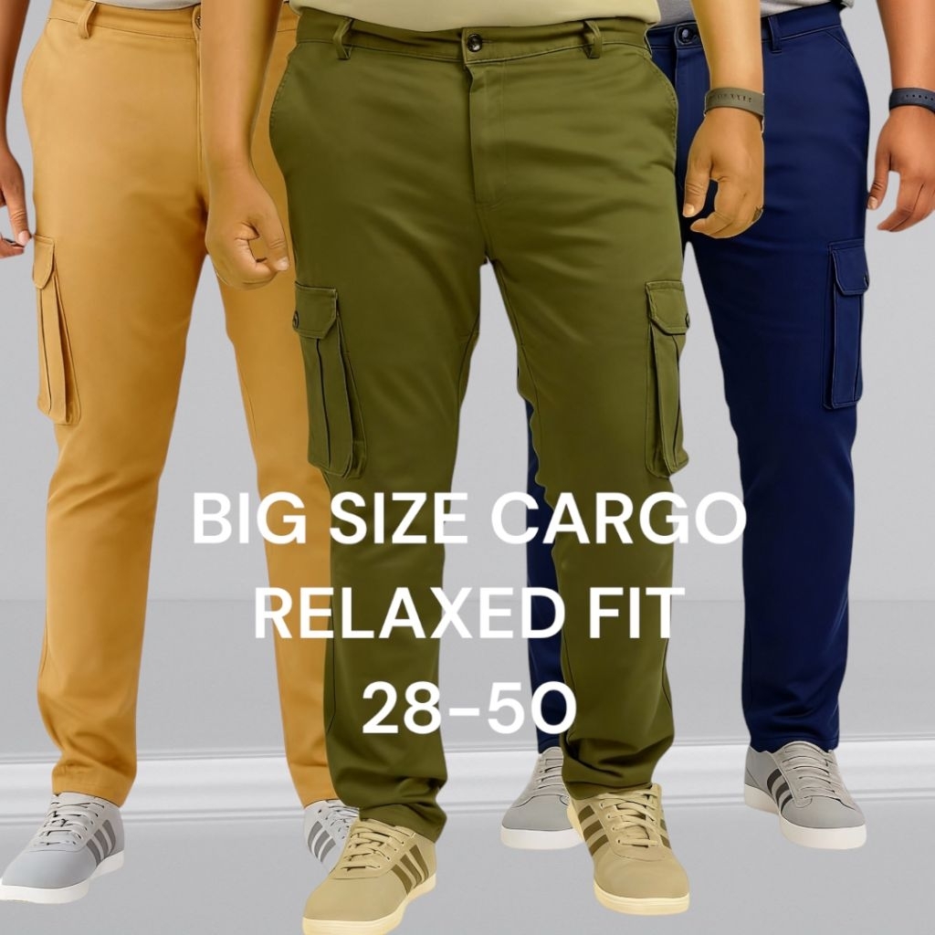 Plus Size [28-50] Straight Cut Seluar Lelaki Kerja Kargo 6 Pocket Slack Pant | Kain 100% Cotton Premium Export Quality