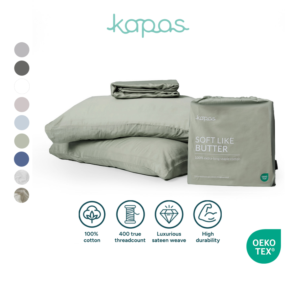KAPAS LIVING | Fitted Bedsheet Set | 100% ELS Cotton | Bedsheet + Pillowcase | Single /Queen/King/Sk