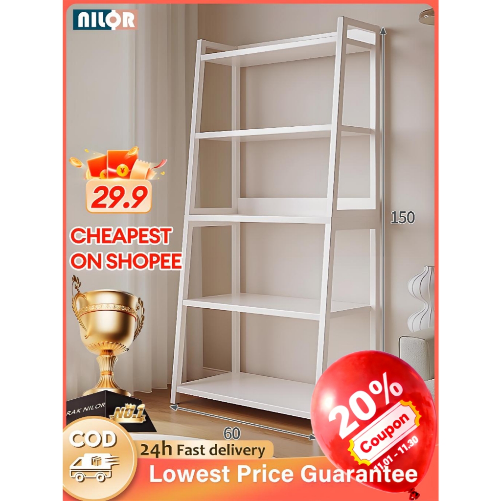 NR Lerberg 5 Tier Multipurpose Storage Rack Metal Bookshelf Slanted Shelves / Rak Besi / Rak Serbaguna Rak Buku Murah 架子