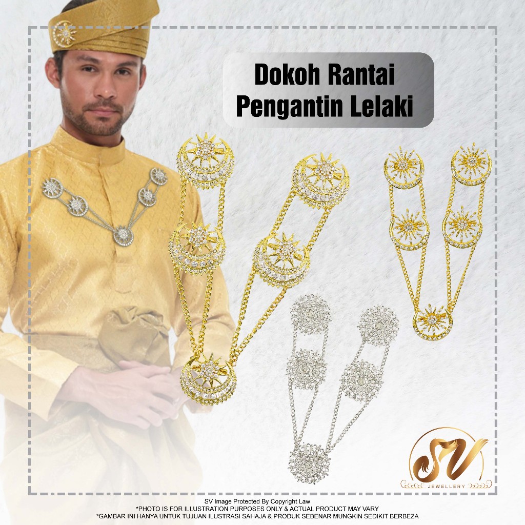 Dokoh Rantai Pengantin Lelaki Bulan Bintang Wau Tanjak Aksesori Brooch Kahwin Tunang Traditional Baju Melayu Exclusive