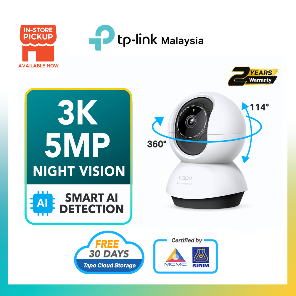 【SIRIM】TP‑Link Tapo TC74 3K 5MP AI Pan/Tilt Home Security Cam 360° View, Night Vision, SD / Cloud / Two‑way Audio
