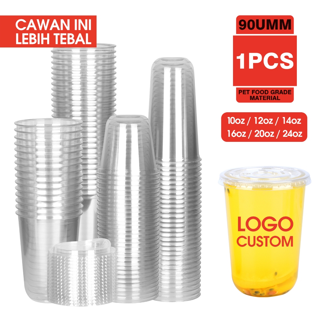 （24h Fast Ship ）1PCS 90U Pet Disposable Plastic Milk Tea Boba Takeaway Cup 10/12/14/16/24oz （Cawan ini lebih tebal）