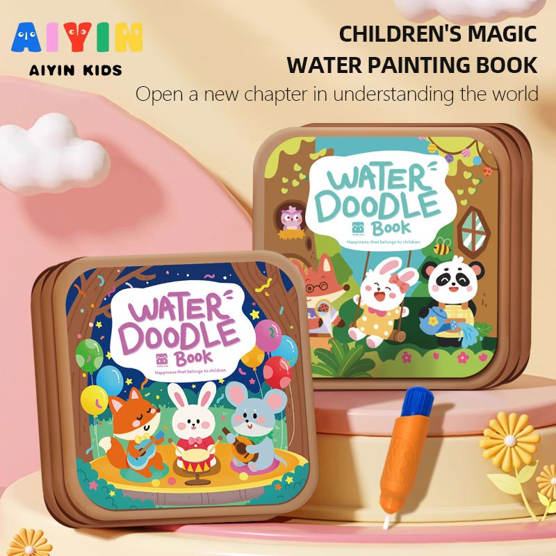 AIYIN Magic Water Drawing Book Reusable DIY Doodle Book Kids Educational Toys Multi-scene ChildrenPainting Book with Pen