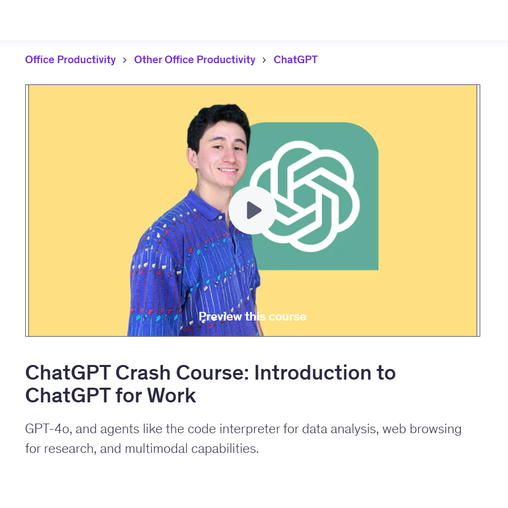 Ai Prompt Video Course- ChatGPT Crash Course: Introduction to ChatGPT for Work | Learn AI Prompt Video Lessons