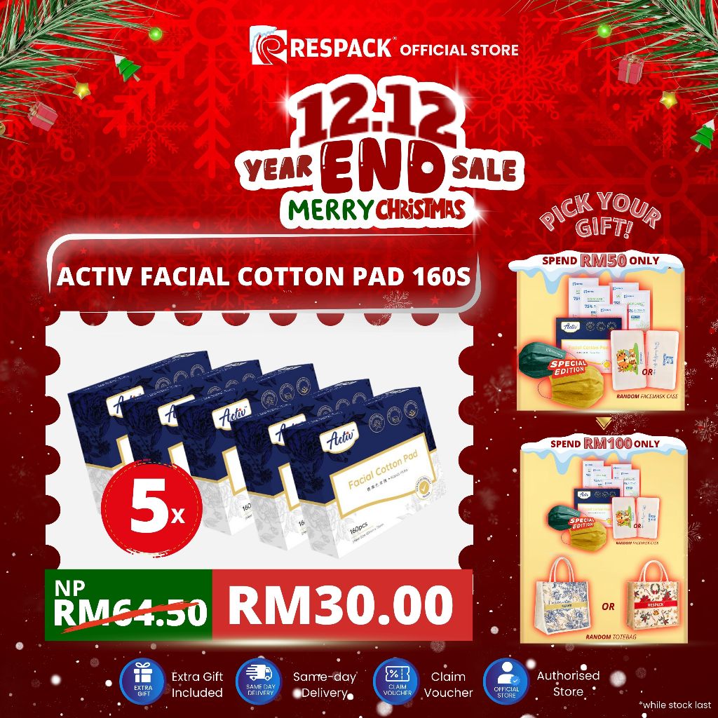 [BUY 5 AT RM30] Activ Facial Cotton Pad 160pcs | Ultra Thin | Remove Makeup | Toner Wet Compress