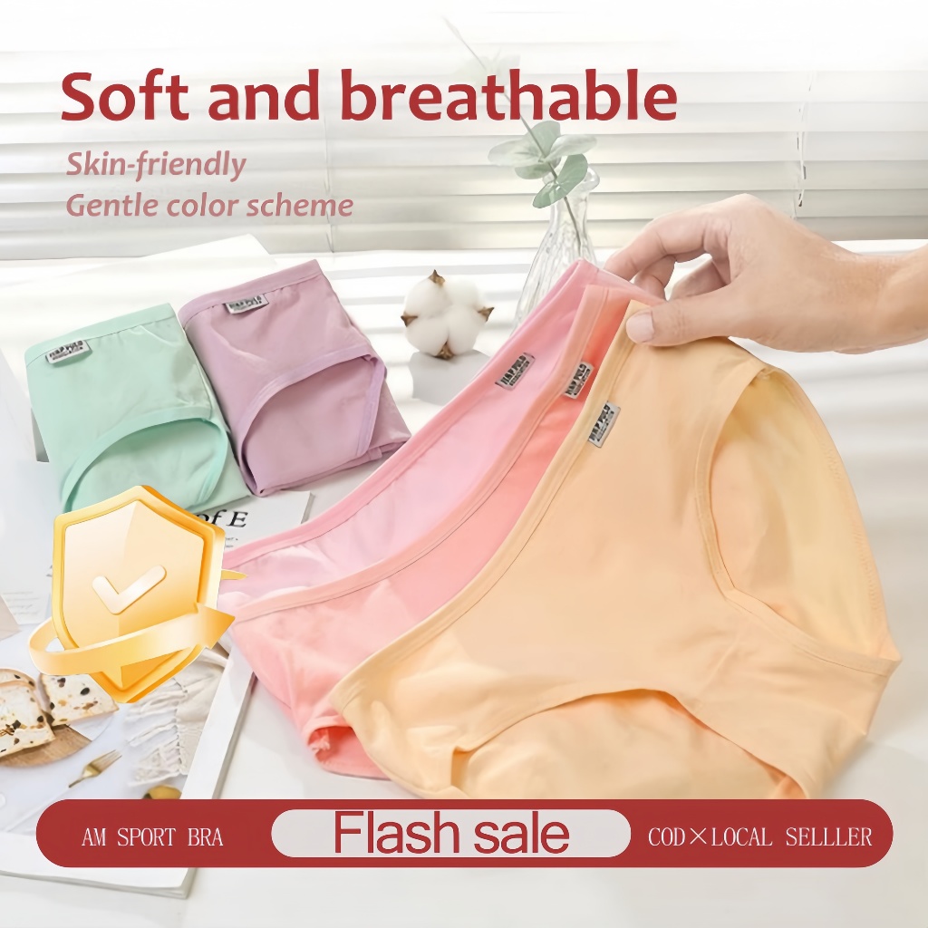3PCS Middle Waist Seluar Dalam Wanita Panties Women Cotton Underwear Perempuan Panty Seamless Breathable A001