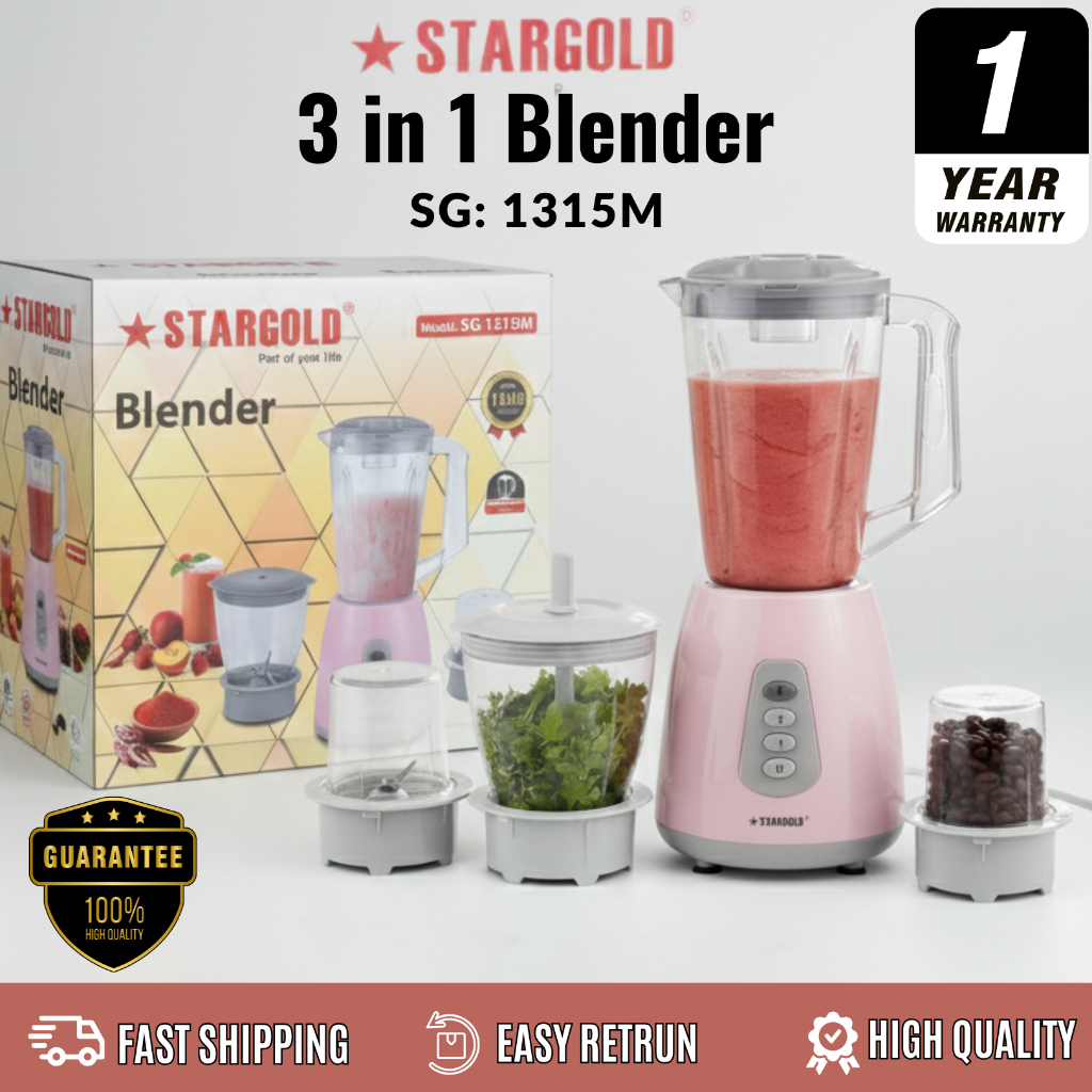 Star Gold SG-1315M 3-in-1 Juicer Blender Mixer Grinder 1.75L 350W Plastik Multi Chopper Blender Mesin Pengisar Juicer