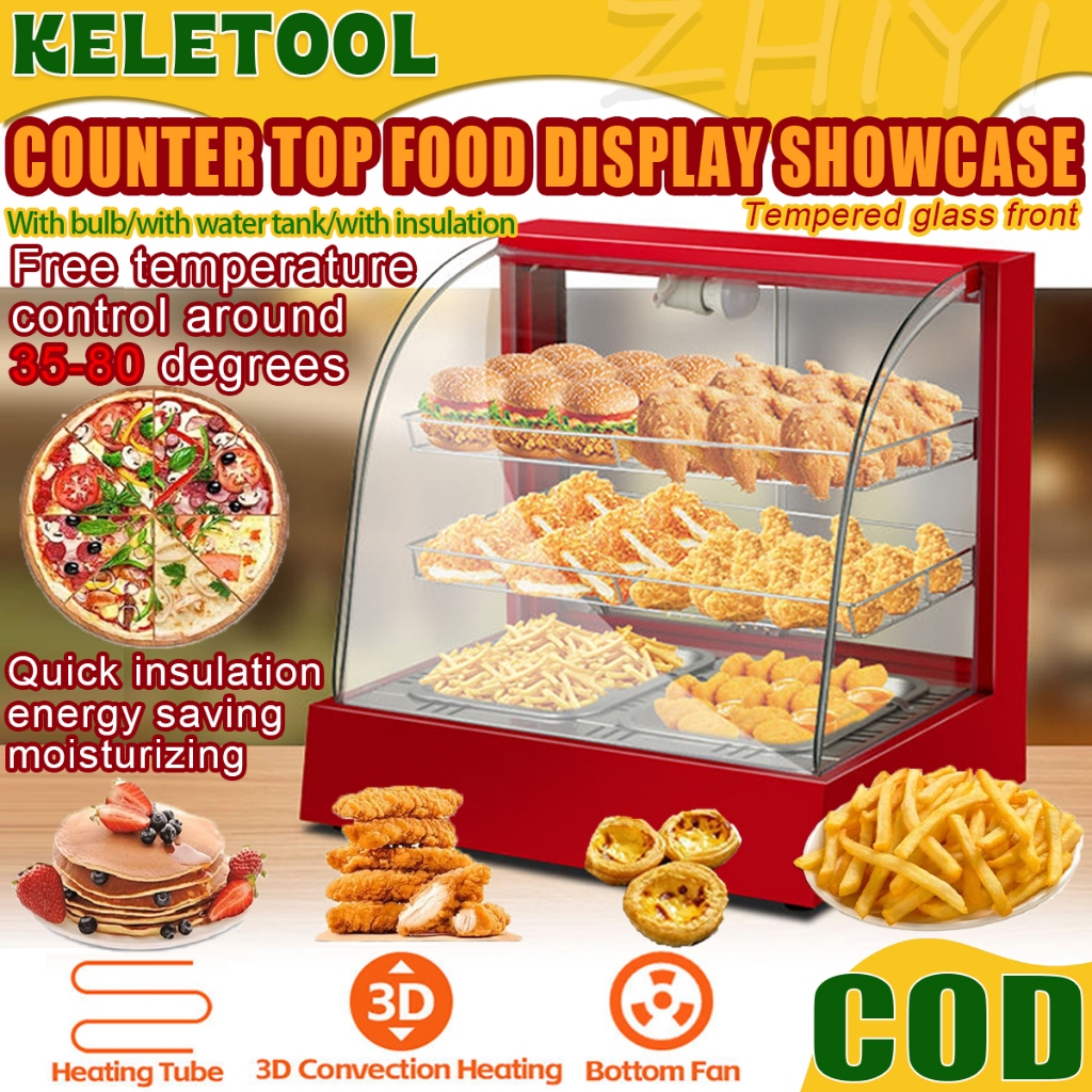 Food Warmer Display Stainless Steel Commercial Food Warmer Showcase Large Fried Chicken Egg Tart Hamburger, French fries