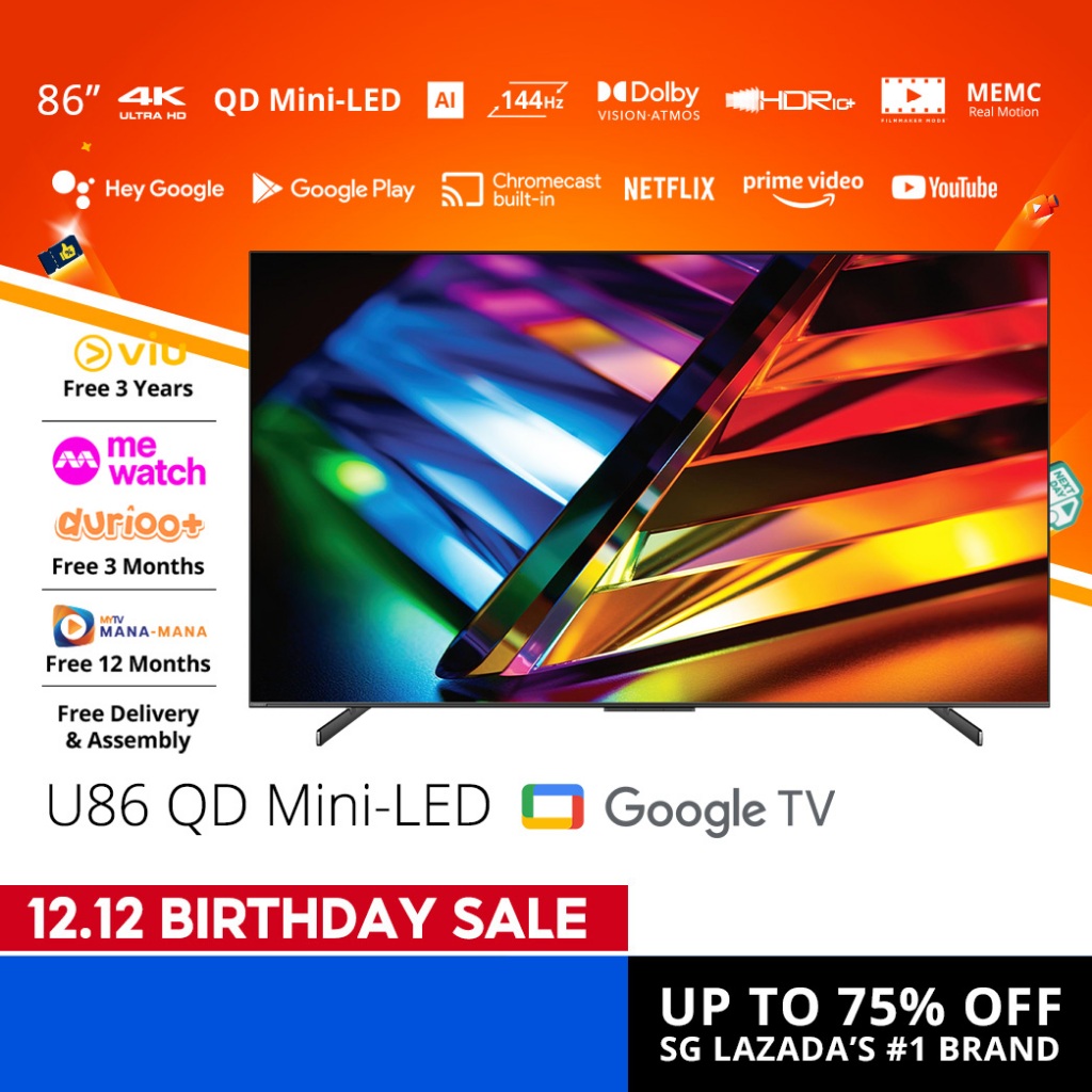 PRISM+ U86 QD Mini-LED 4K UHD HDR10+ AI Google TV 86 inch