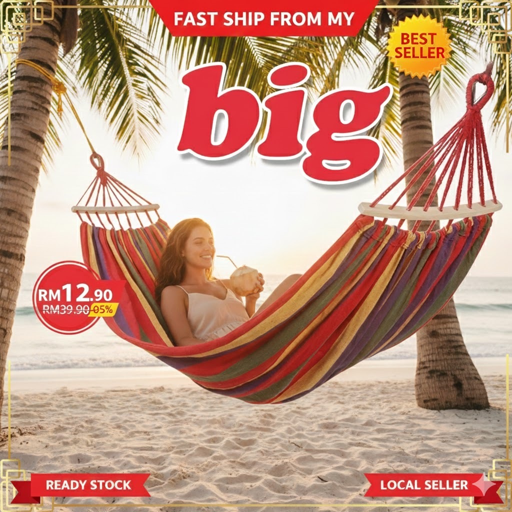 BIG Rainbow Hammock Outdoor Canvas Fabric Camping Striped Hammocks Tree Swing Chair Endui Buaian Gantung Tidur