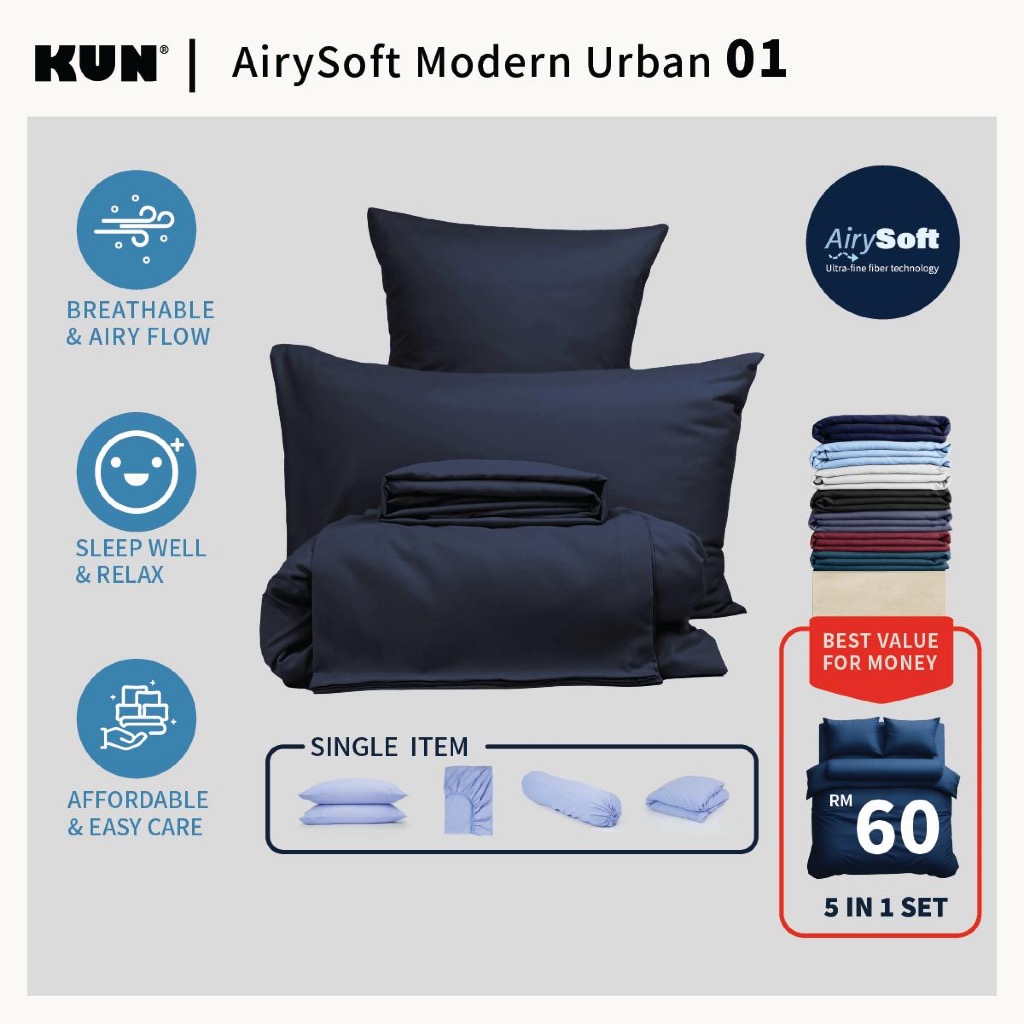KUN AirySoft plain Color-Modern Urban 01 Pillowcase/ Bolster case/ Fitted Bedsheet/ Quilt Cover ALACART ITEM/ Single