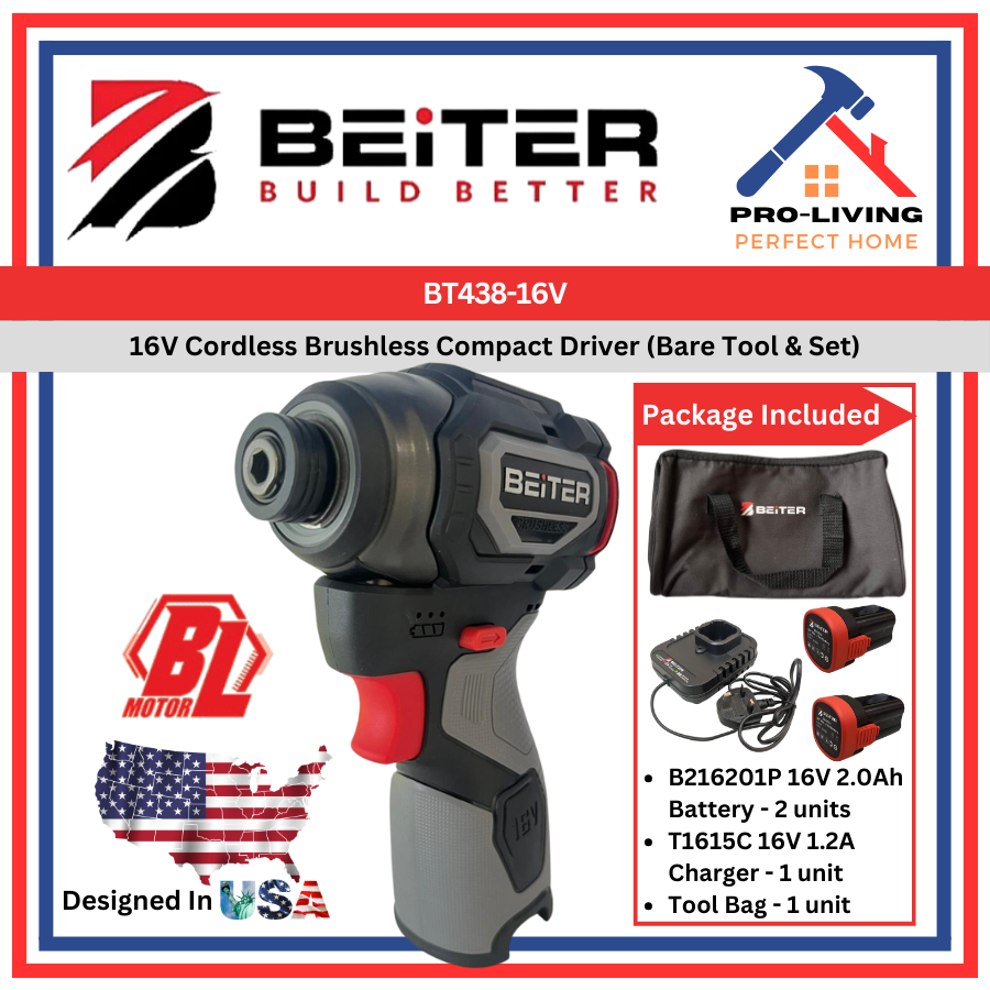 Beiter 16V Cordless Brushless Smart AI Compact Impact Driver BT438-16V (Bare Tool & Set) 无刷AI智能冲击起子机 Pemutar Impak AI