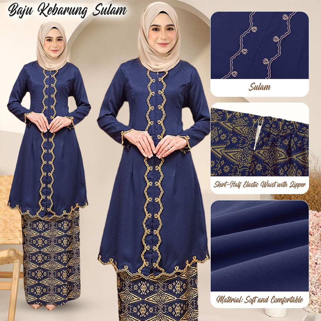 Baju Raya 2026 Baju Kebarung Modern Baju Labuh Sulam Ironless Kurung Nikah/Tunang KEBARUNG SONGKET TABUR Kebaya Batik