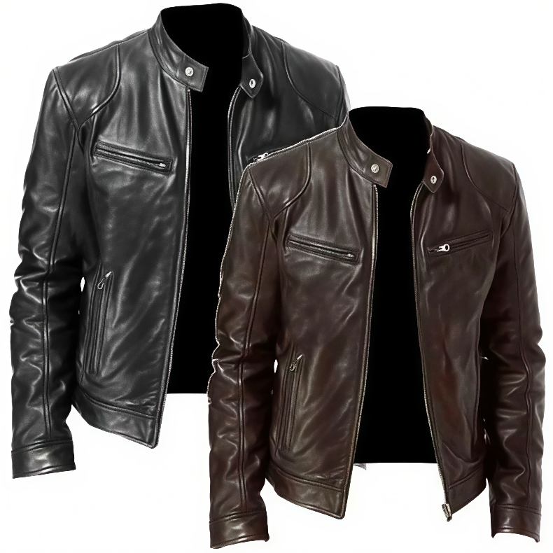 LOCAL SALES & COD2026 Spring New Men's Leather Jacket Stand Collar Motorcycle Cycling Coat Windproof Thin Outerwear
