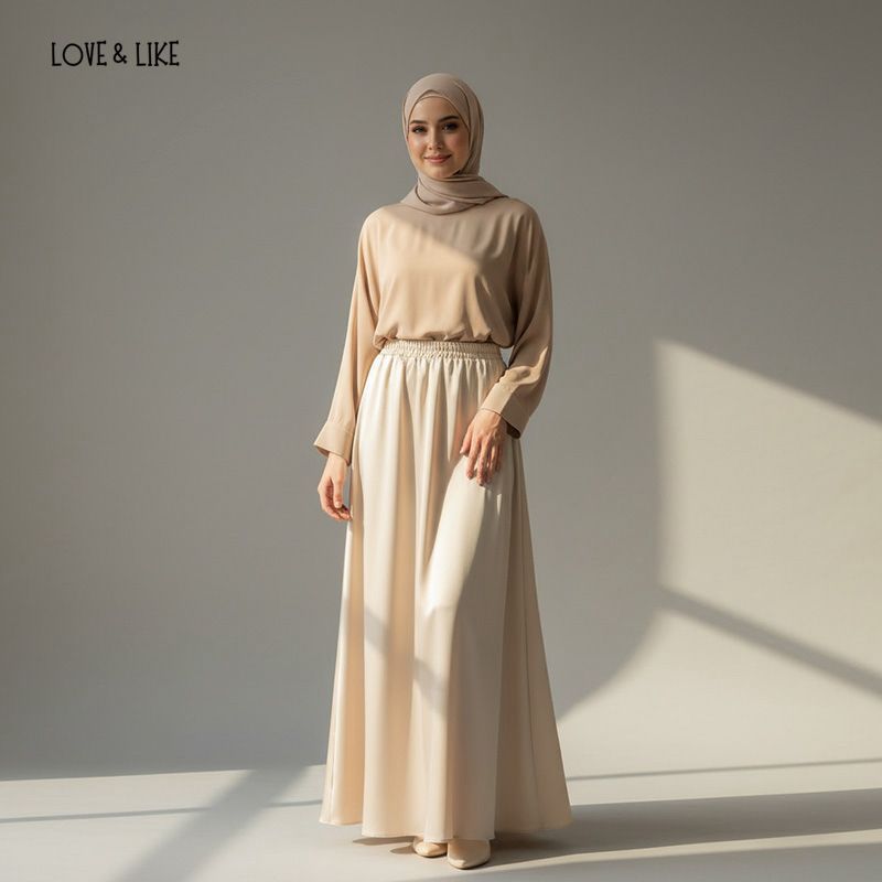 Skirt A Line Panjang Maxi Pinggang Tinggi Satin (Max 100KG)