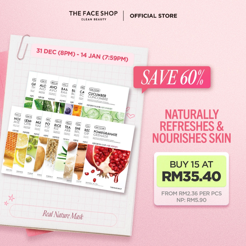 [Shopee No.1 Daily Mask] [THE FACE SHOP Official] Real Nature Mask Sheet Facial Masker Muka 面膜 Korea