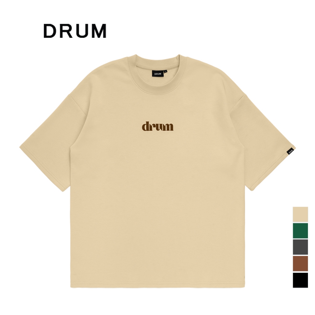 (BIG SIZE) DRUM Evergreen Puff Print Oversized Tee-Beige/Dark Green/Brown/Dark Grey/Black/Light Blue/Pink/White/Red/Navy