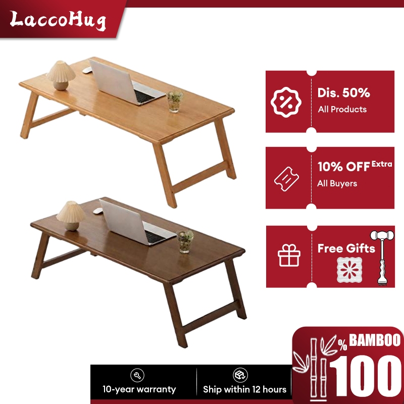 LACCOHUG Bamboo Foldable Desk Coffee Table Window Table Laptop Desk 60/70/80/100CM Meja Lipat 茶几/折叠桌