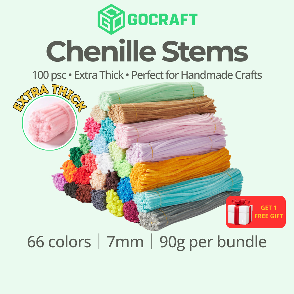 GOCRAFT Chenille Stems 7mm Extra Thick (100pcs) | 66 Color for DIY Crafts Handmade Decorations & School Projects