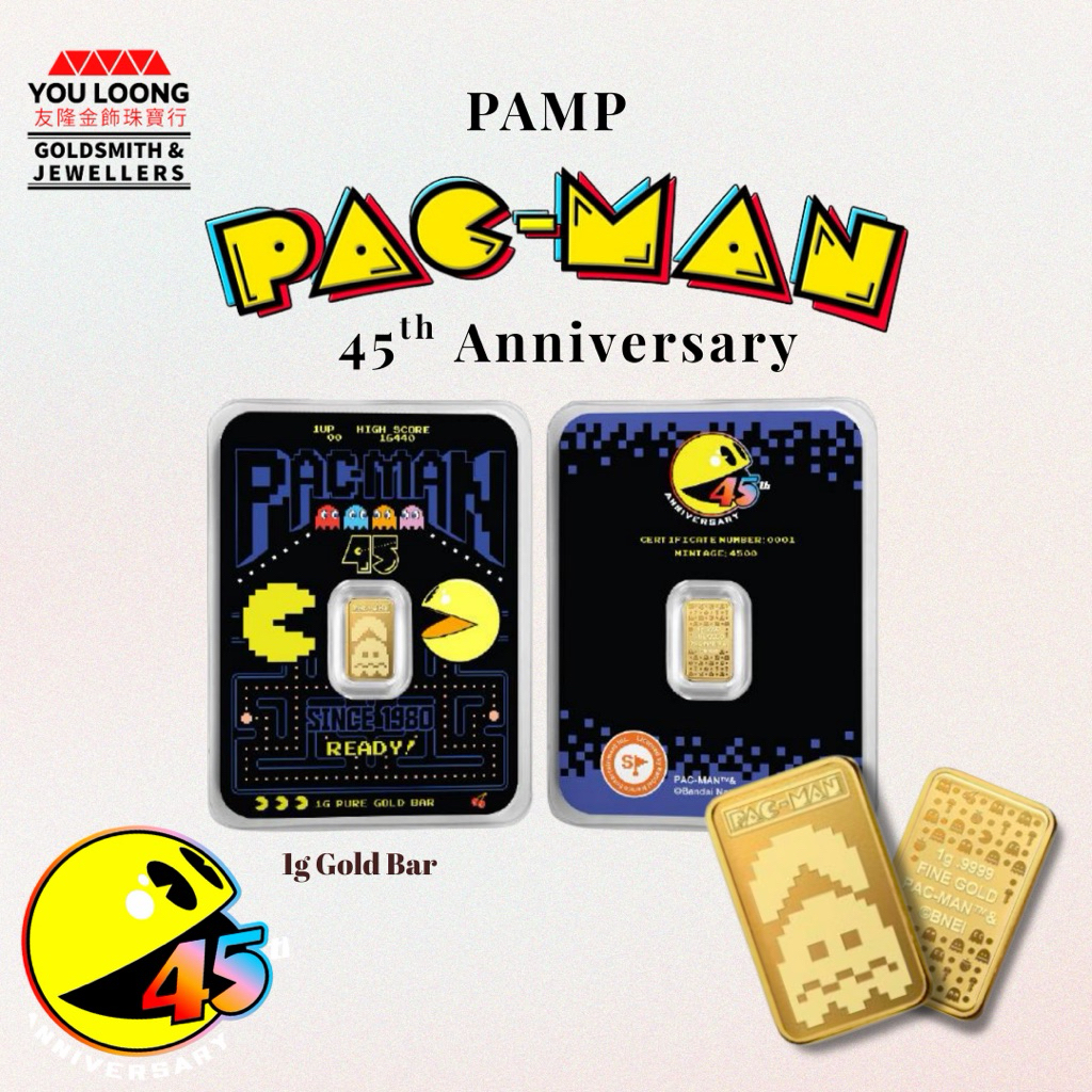 Youloong PAMP PAC-MAN 45th Anniversary 1g goldbar-limited edition 3000pcs worldwide 999.9GOLD