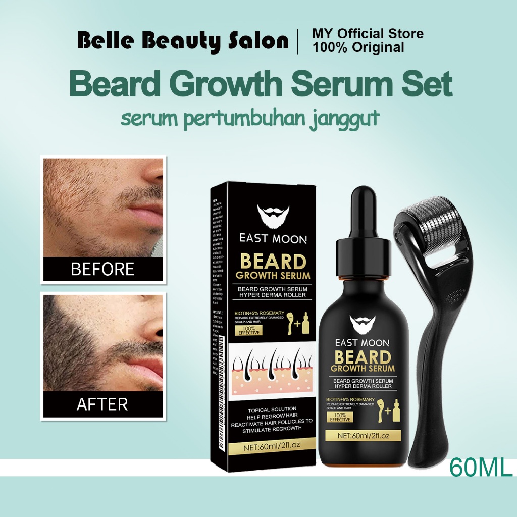 Beard Growth Serum 60ml+Derma Roller Thicker Beard Power Serum Pertumbuhan Jambang Miny…