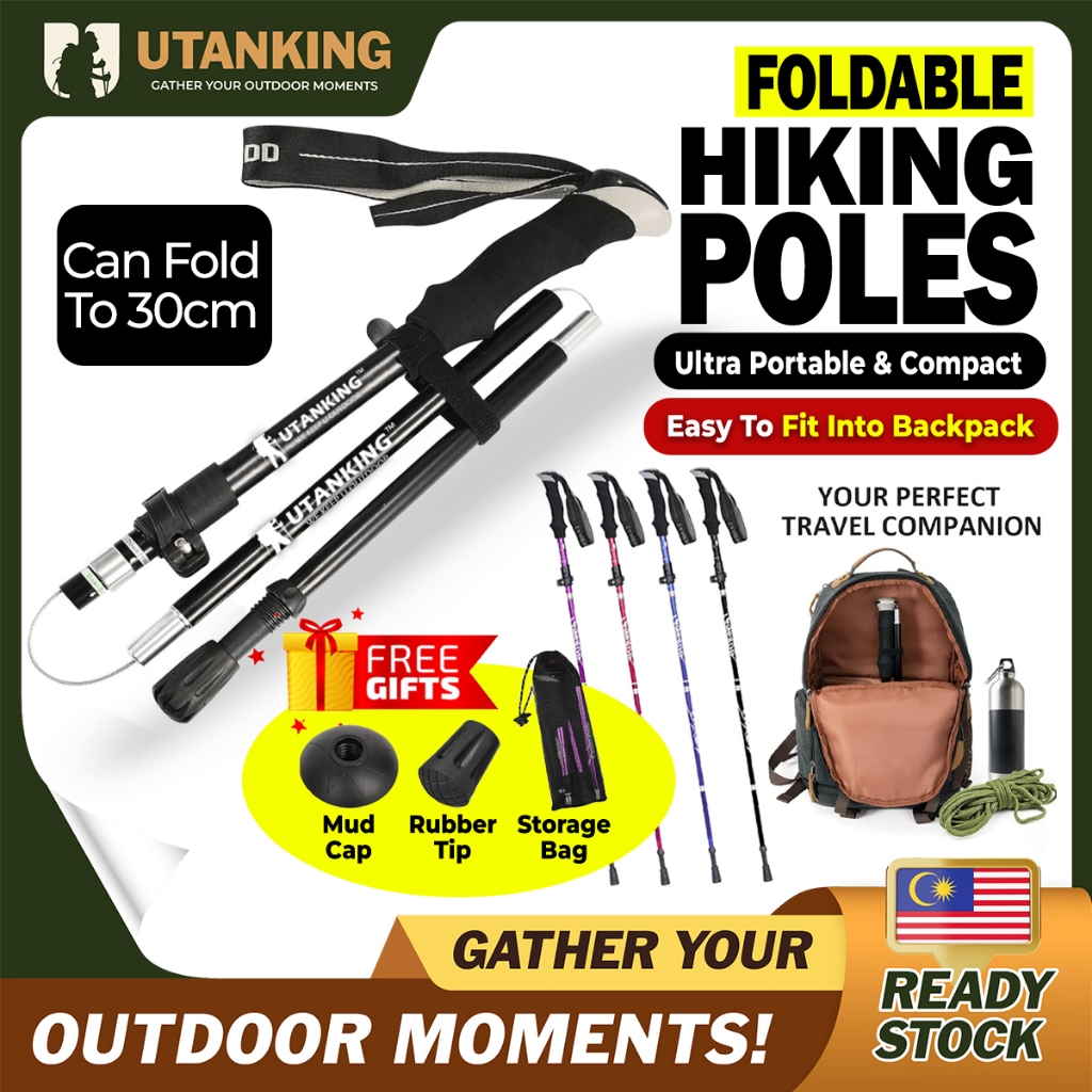 UtanKing™ Foldable Hiking Pole Adjustable Aluminium Trekking Climbing Support Stick Tongkat Hike