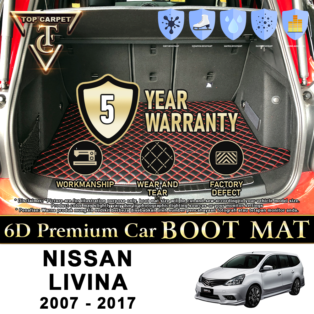 Top Carpet NISSAN GRAND LIVINA ( 2007 – 2017 ) Car Boot Mat PU Leather Cargo Mat Trunk Carpet Boot Liner Karpet Bonet