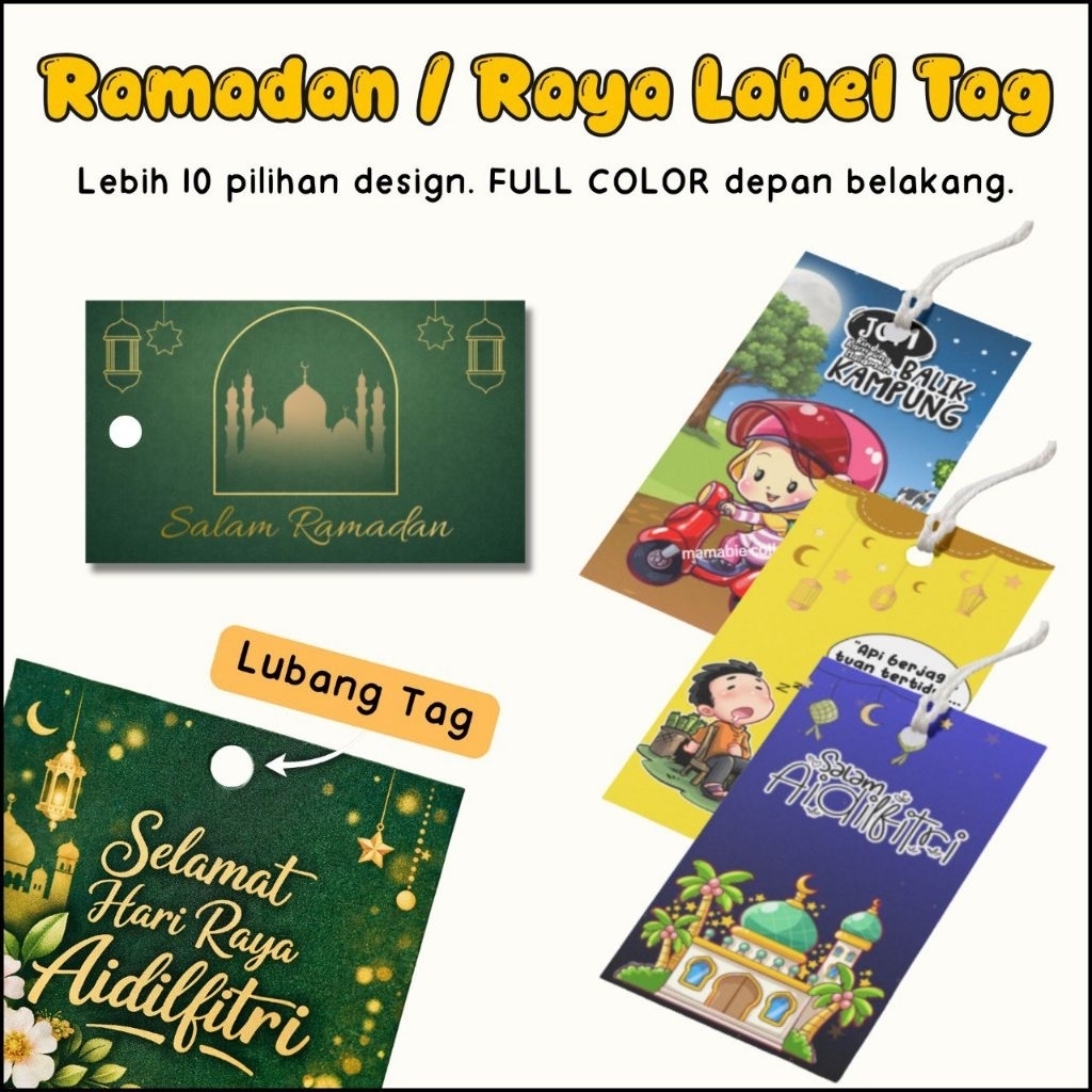 Tag card Hari Raya Aidilfitri Ramadan Kareem Gift Label Kad Raya Hang Tag Salam Ramadhan Puasa