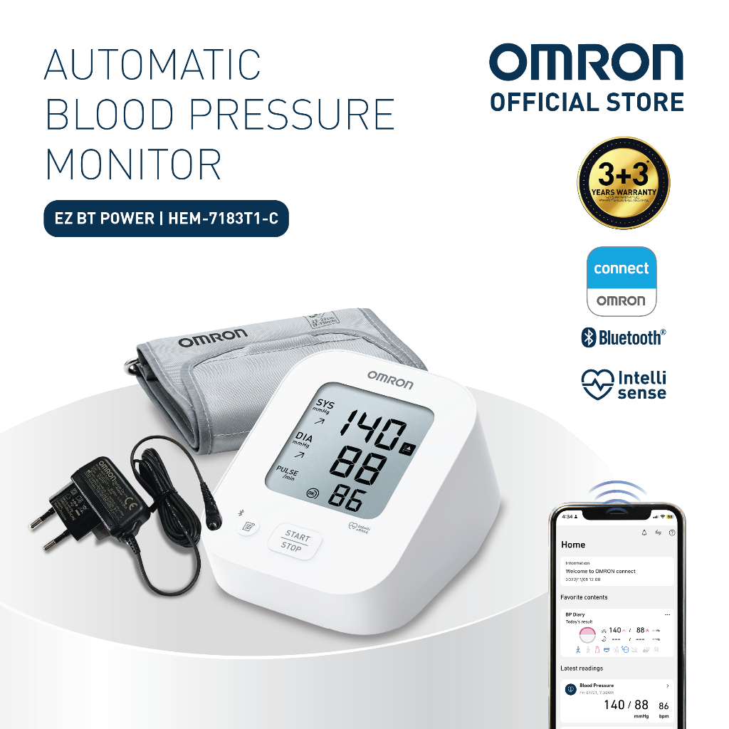 OMRON Blood Pressure Monitor|Monitor Tekanan Darah EZ BT HEM-7183T1-C | 电子上臂式血压计[Waranti Tempatan 3+3 Tahun]