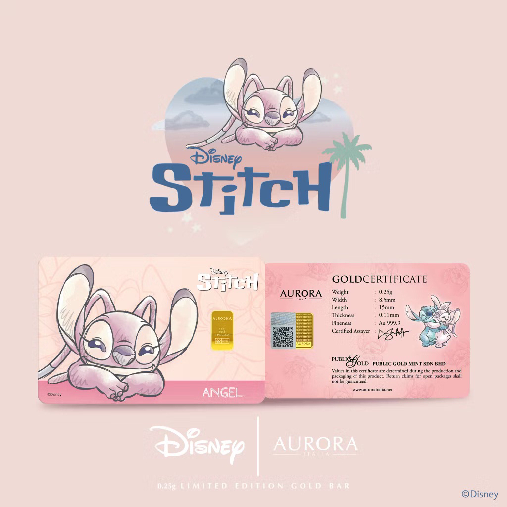 DISNEY x AURORA ITALIA (0.25g) 999.9 Stitch Pink Limited Edition Gold Bar(0.25g)&hellip;