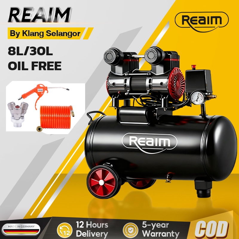 REAIM Air Compressor 1500W 30L 0.45hp Mini Oifree Portable Air Pump Double Cylinder Compressor Angin