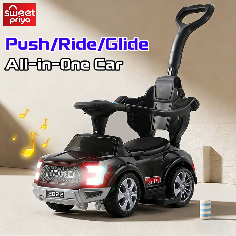 kids Push Car 3 in 1 With Handle Horn 4 Wheel Music Lights Ride Scooter Kereta Mainan Budak Tahun Elektrik Boleh Duduk