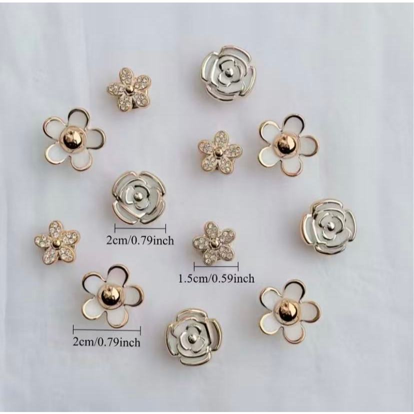 12Pcs Luxury Flower Pearl Croc Jibitz | Camellia Butterfly Shoe Charms DIY Accessories