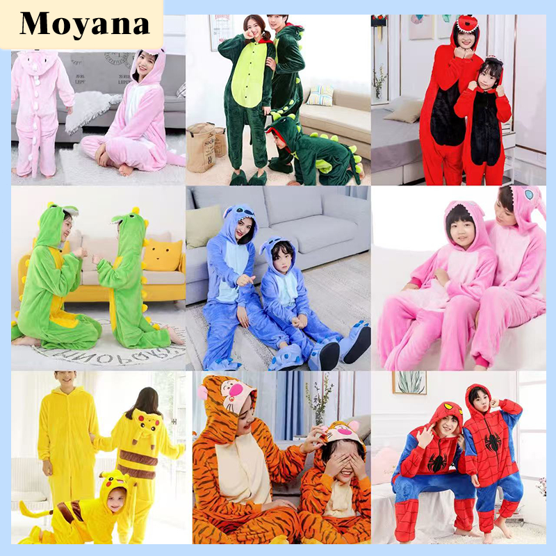 Moyana Dinosaur Onesie Stitch Onesie Coral Fleece Sleepwear Hoodie Jumpsuit Cosplay Parent-Child Matching Outfits
