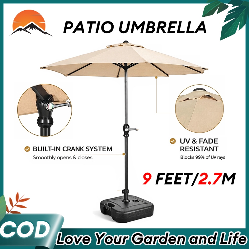 WTHB Patio Garden Umbrella Outdoor UV-Protection Yard Beach Market Payung Besar Hotel Swimming Pool