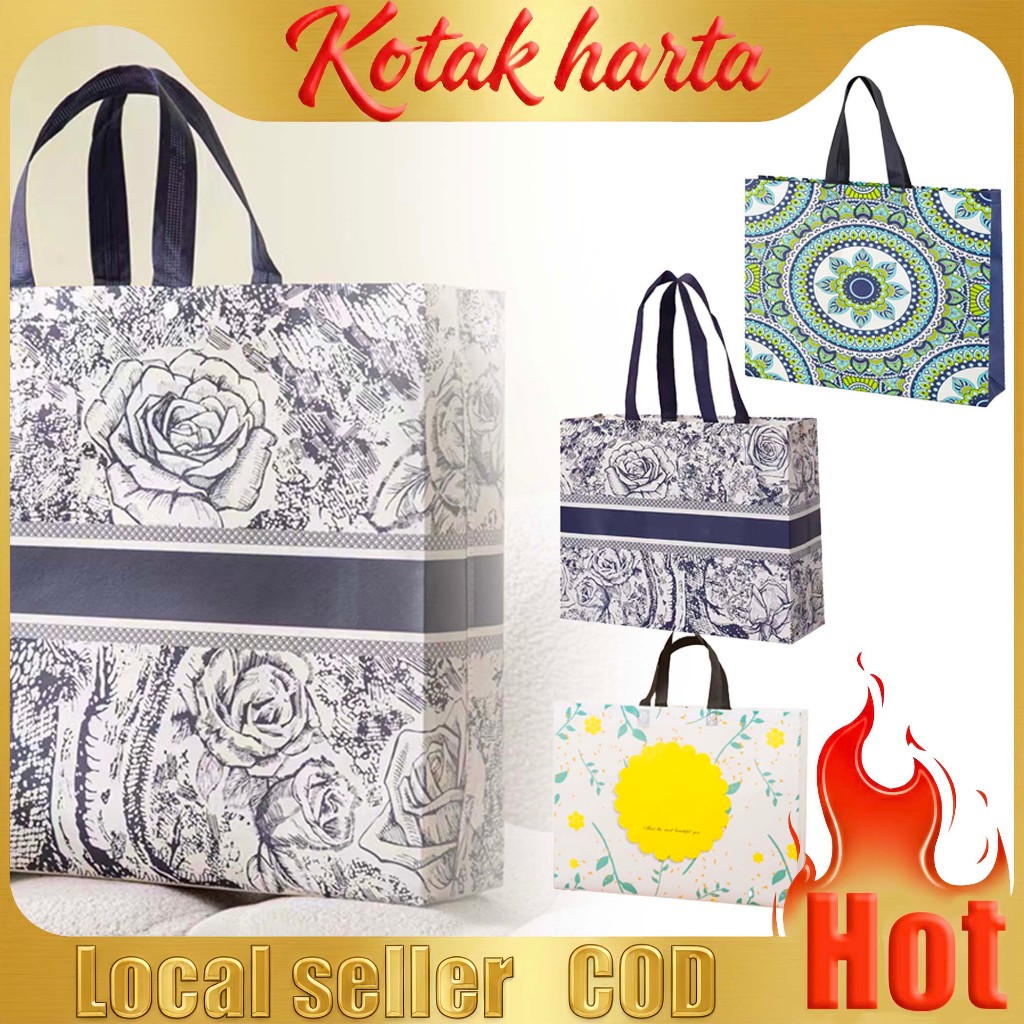 (50pcs) In Stoc/Non-Woven Laminated Tote Bag/Flower Gift Bag/Clothing Store Shopping Bag/Eco-Friendly Advertising Bag