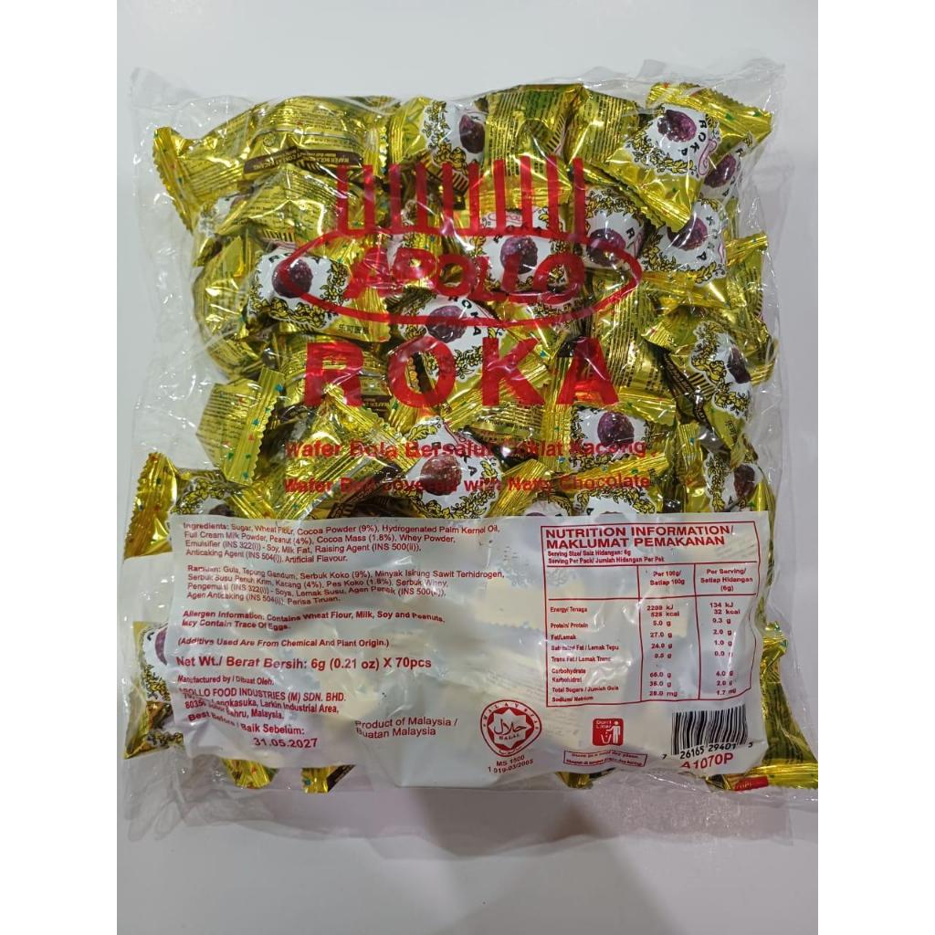 Apollo Roka Wafer Bola Covered with Nutty Chocolate 70pcs