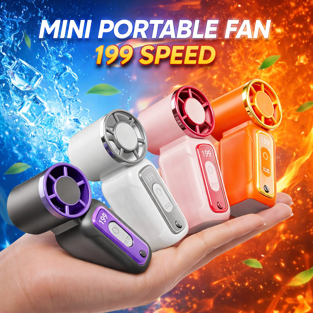 199 Speed Portable USB Rechargeable Mini Handheld Fan Ultra-Quiet Digital Display Personal Cooling Fan Powerful Wind