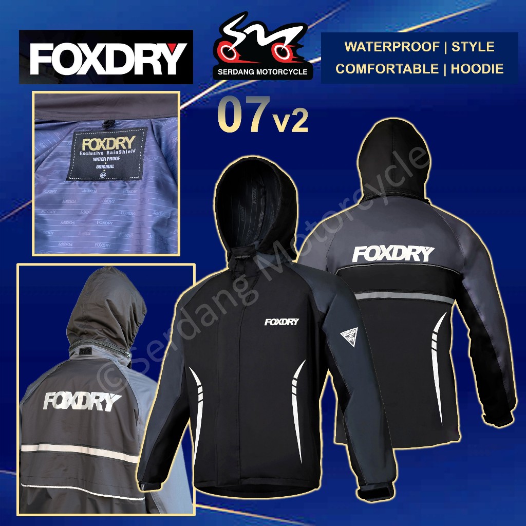 FOXDRY 07 v2 Premium Double Layer Waterproof Raincoat Set With Hoodie Baju Hujan Kalis Air Head Cover