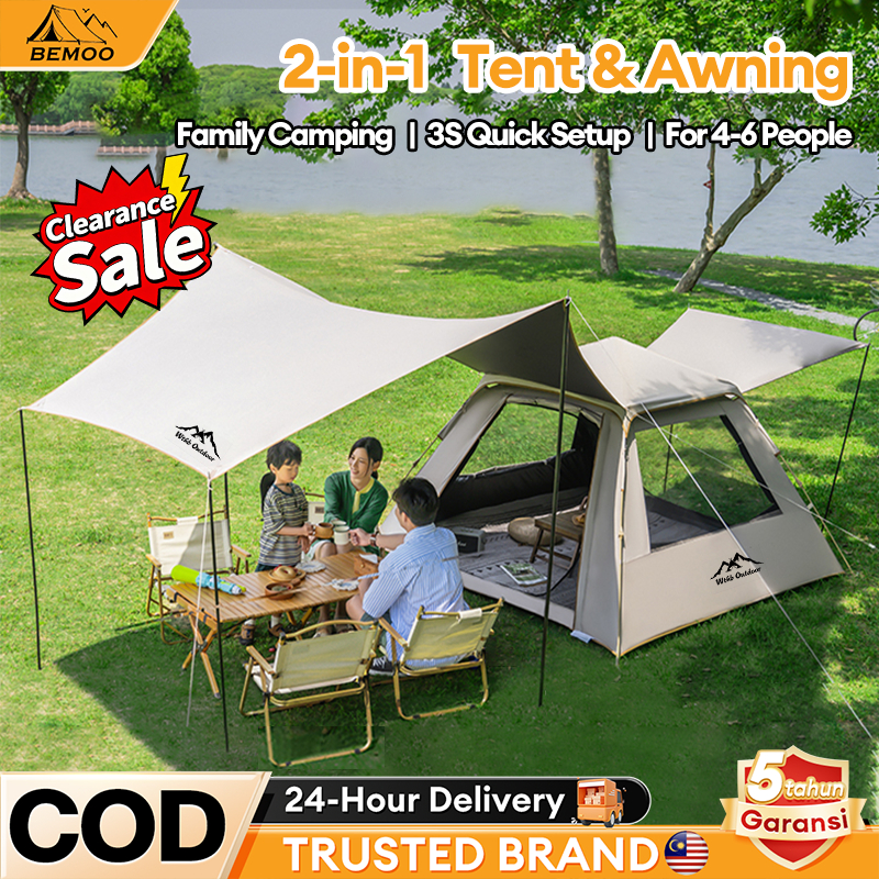WTHB Flysheet Khemah Camping Tent Easy Automatic Setup Sun Resistant Ideal For Family Picnics And Camping