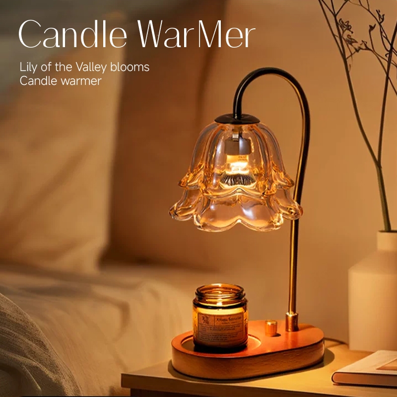 Retro Lily of the Valley Wax Melt Lamp Candle Warmer Glass Shade Halogen Bedside Nightstand Light Unique Gift Women