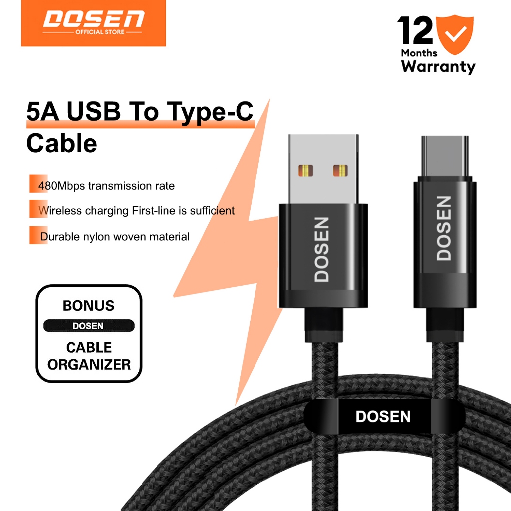 DOSEN Type C USB Cable 5A For Quick Charge & Fast Charging Technology For Huawei/Xiaomi