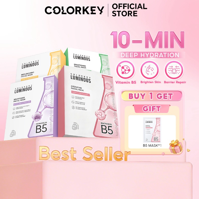 COLORKEY Luminous B5 Facial Serum Mask 10ea Deep Hydrating&Brightening 10-Min Daily Sheet Mask Niacinamide Glycyrrhiza