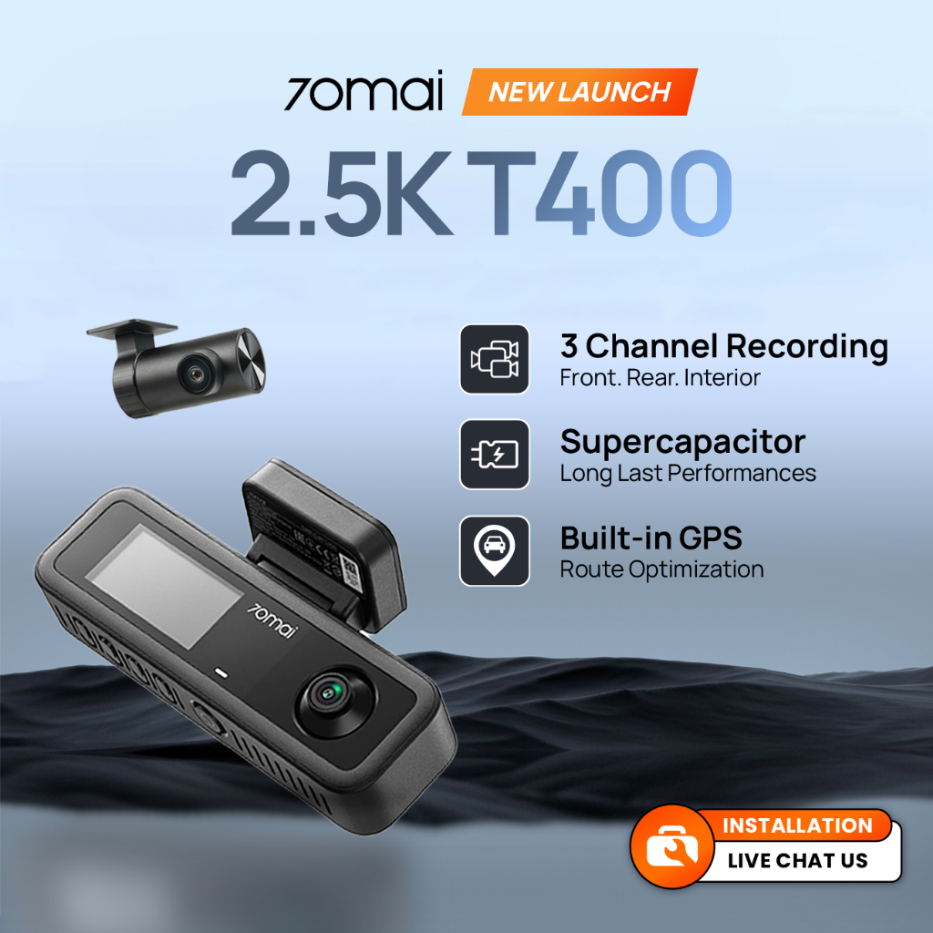 [2026 NEW] 70mai T400 3-Channel Dashcam 2.5K | Built-in GPS | Infrared Night Vision | Supercapacitor | E-hailing Grab