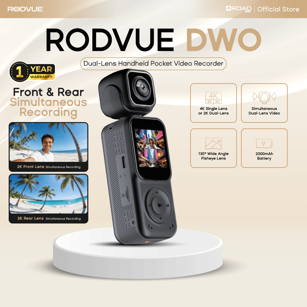 [Free 32GB] RODVUE DWO by ROADCAM | Dual-View Pocket Camera | 4K / Dual 2K Recording | Front & Rear Camera | WiFi App