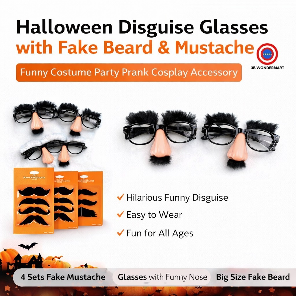 Halloween Disguise Glasses with Fake Beard & Mustache Funny Costume Party Prank Cosplay Accessory