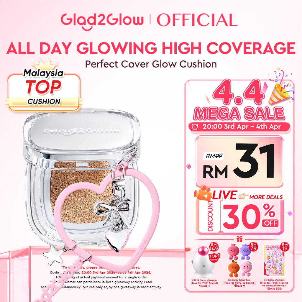 【NEW EDITION】Glad2Glow Perfect Glow Cover Cushion Foundation Full Coverage Glowing Finish Glass Makeup Lightweight