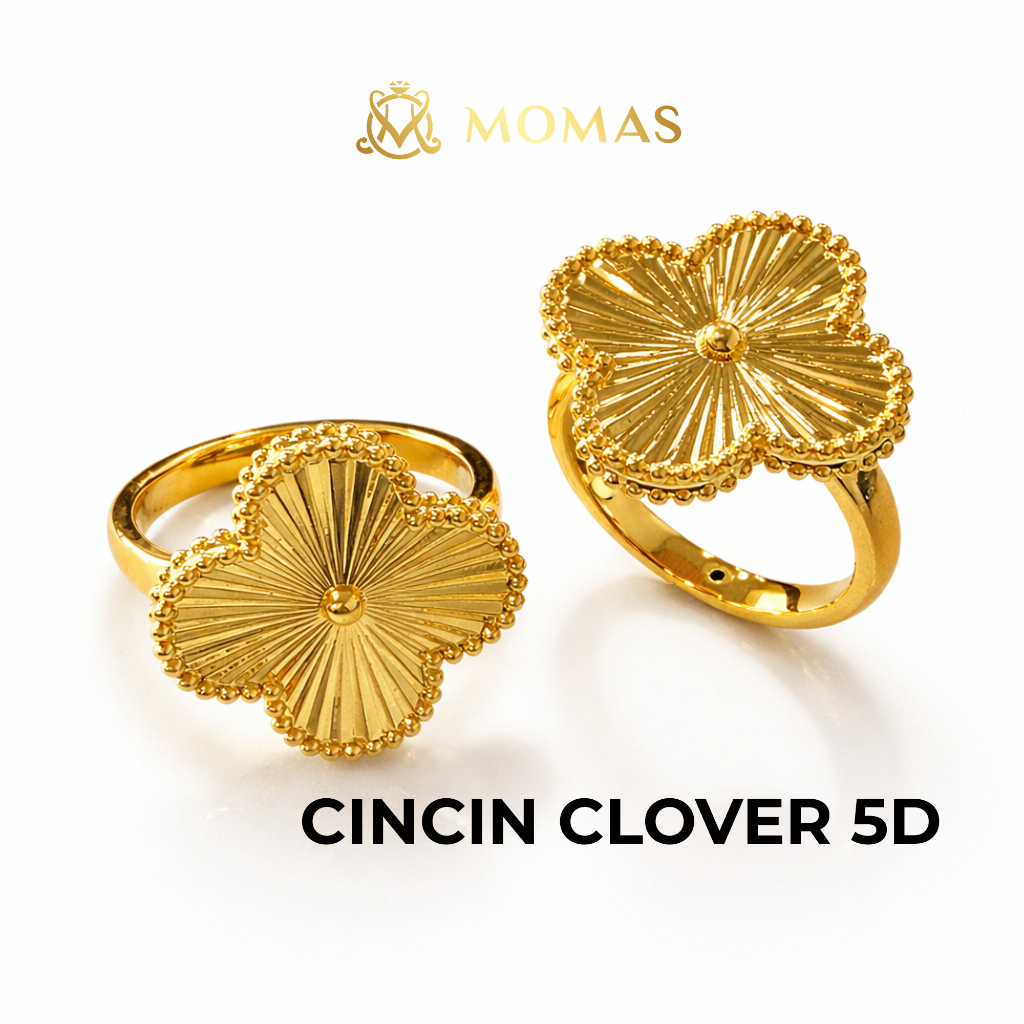 MOMAS CINCIN CLOVER 5D Emas 916 Original Cincin Emas 916 Tulen Cincin Bajet Emas 916 Cincin Murah Emas Original