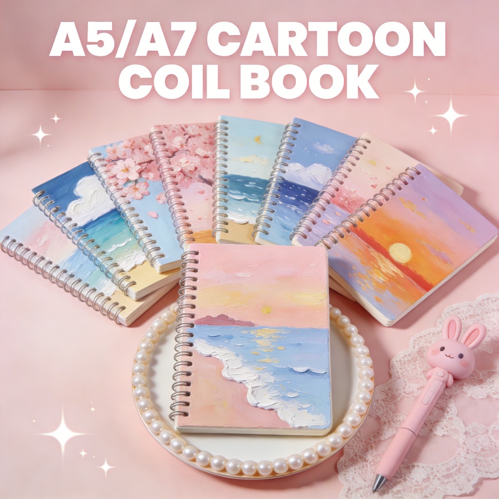 Coil Spiral Notebook A5/A7 - 1PC Oil Painting Cover Notepad for Students, Journaling. School Supplies Essential!